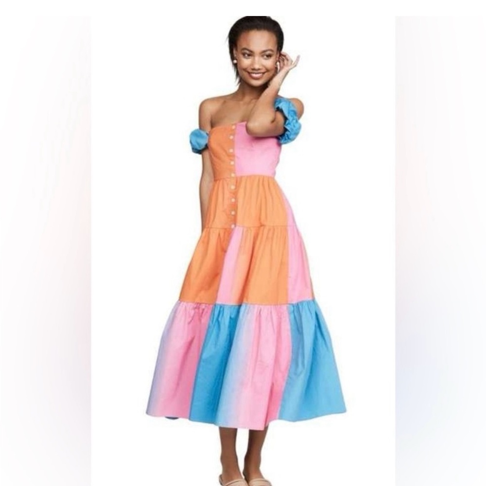 NWT STAUD Elio Multicolor Off-Shoulder Dress